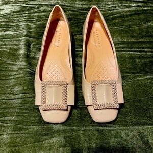 Alex Marie Cream Flats with pearl buckle , Perforated Design.